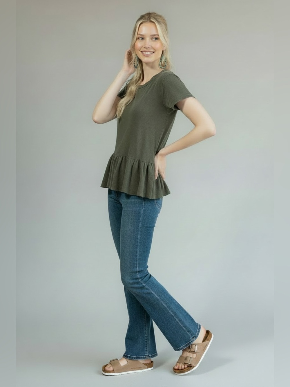 The Great Charcoal Grey Cotton Peplum Tee - Size 0